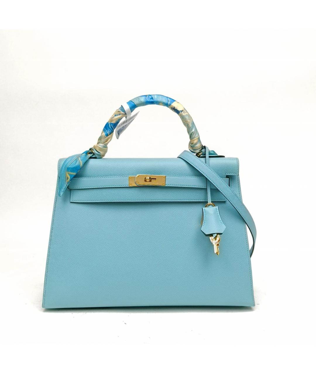 HERMES Голубая кожаная сумка с короткими ручками, фото 2