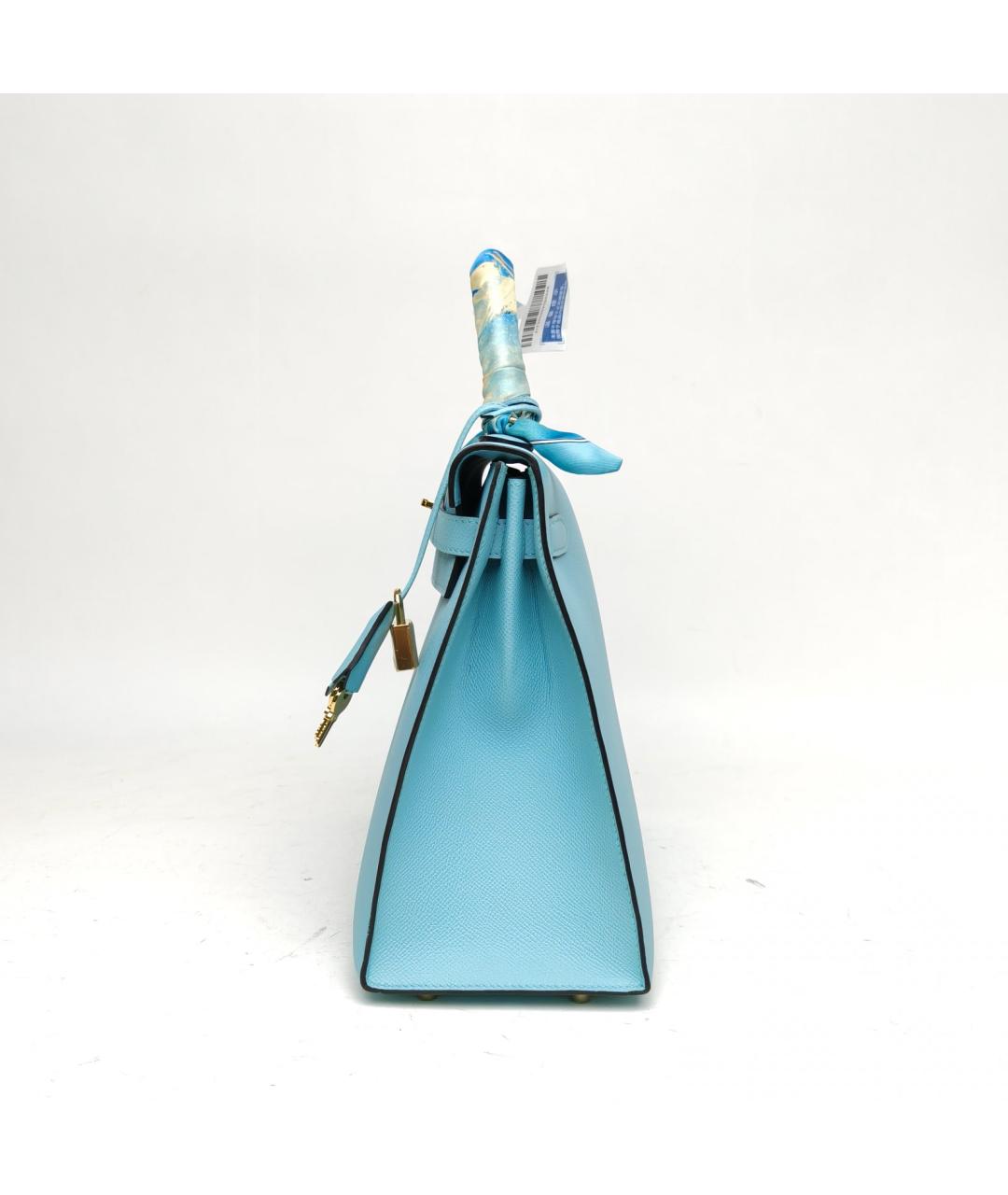 HERMES Голубая кожаная сумка с короткими ручками, фото 3