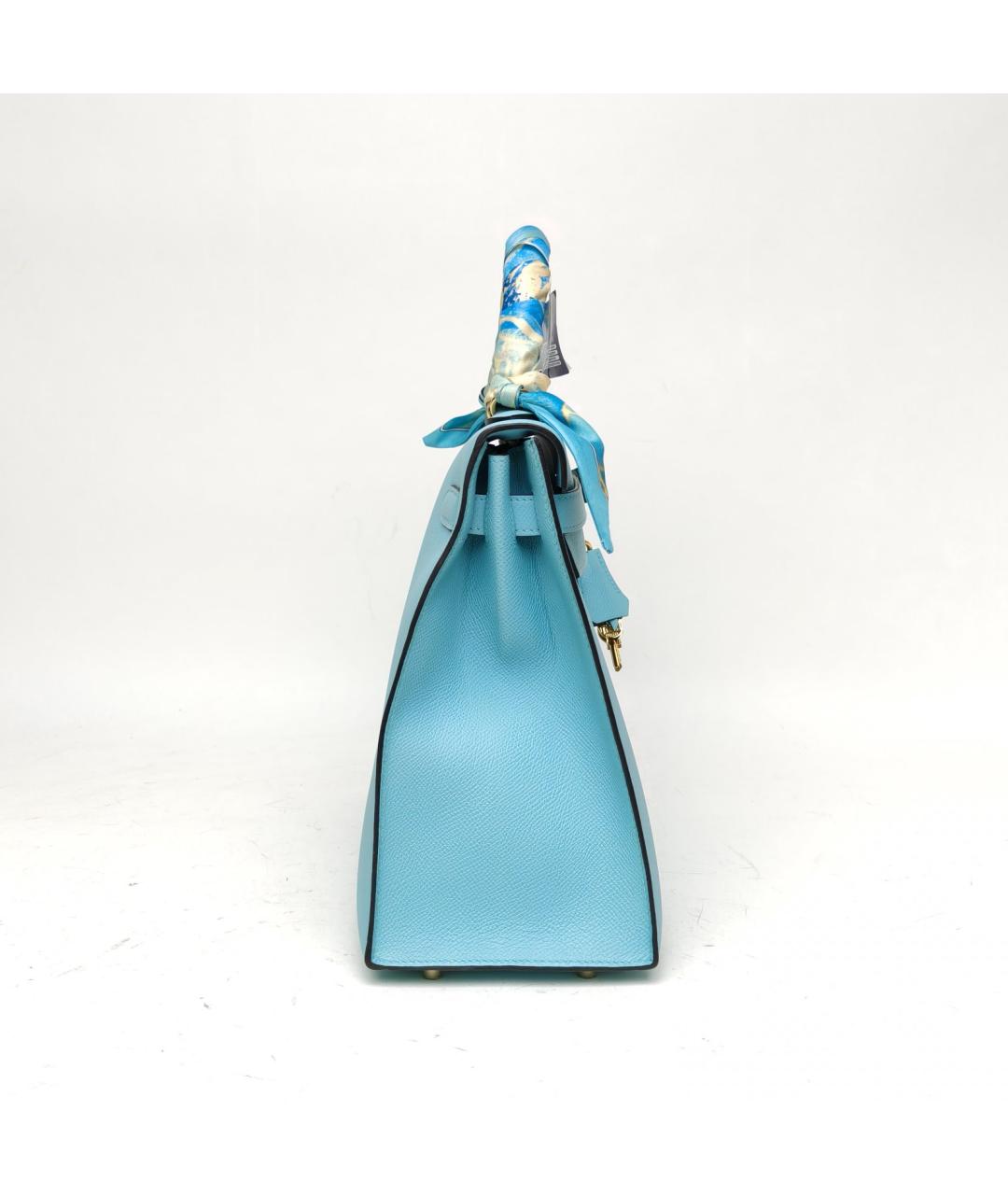 HERMES Голубая кожаная сумка с короткими ручками, фото 4
