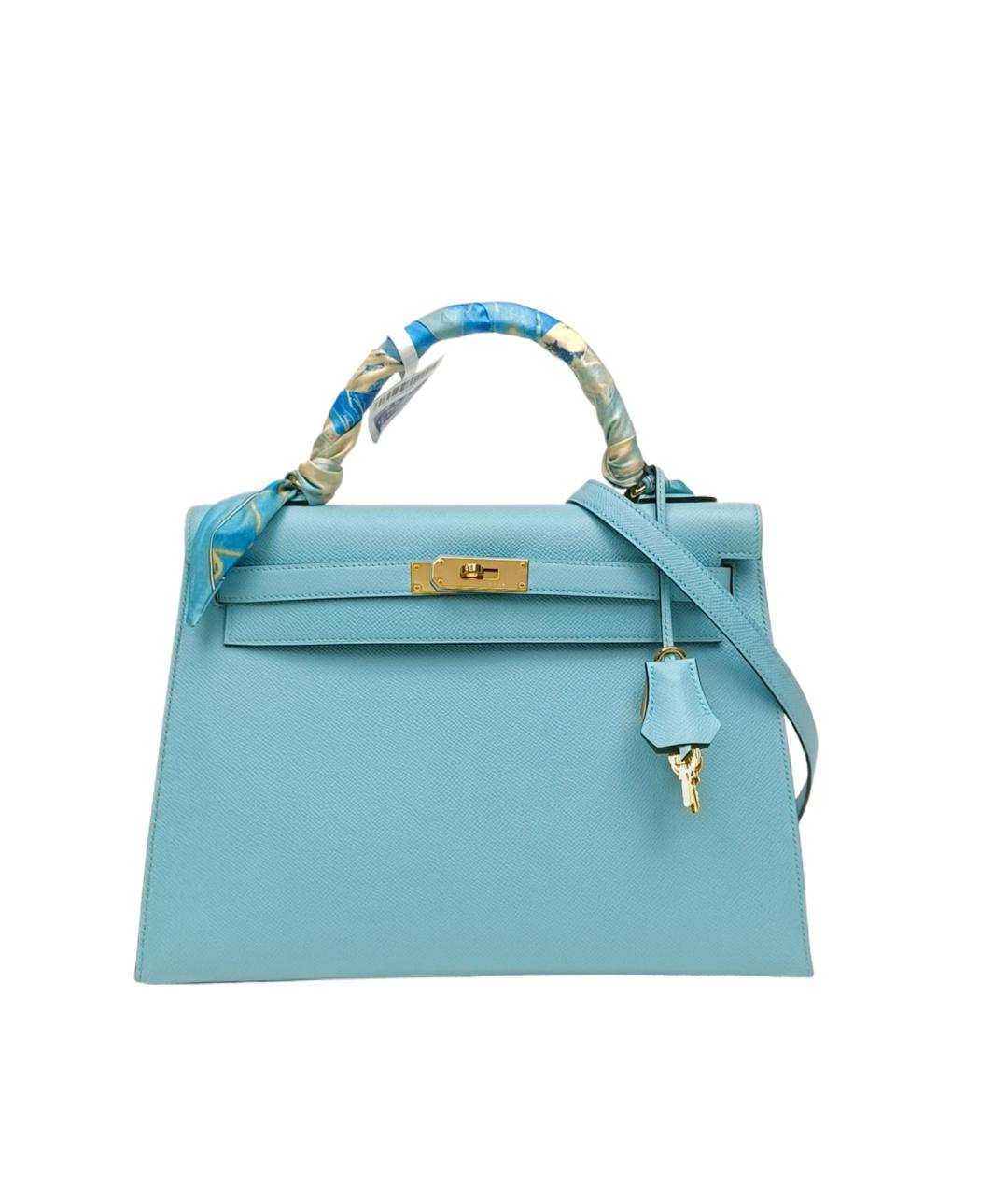 HERMES Голубая кожаная сумка с короткими ручками, фото 9