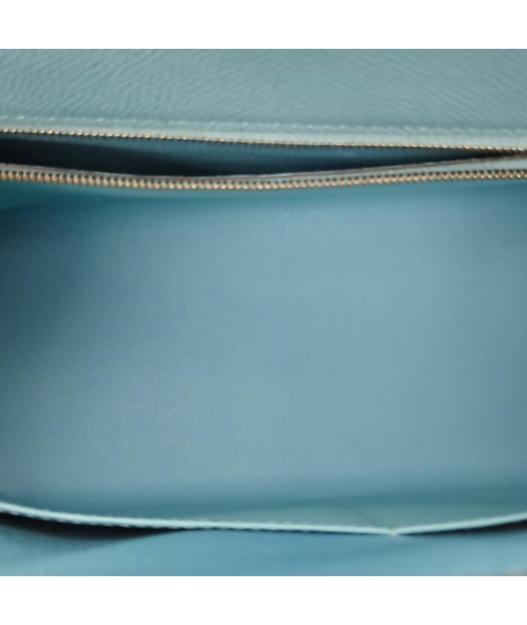 HERMES Голубая кожаная сумка с короткими ручками, фото 6