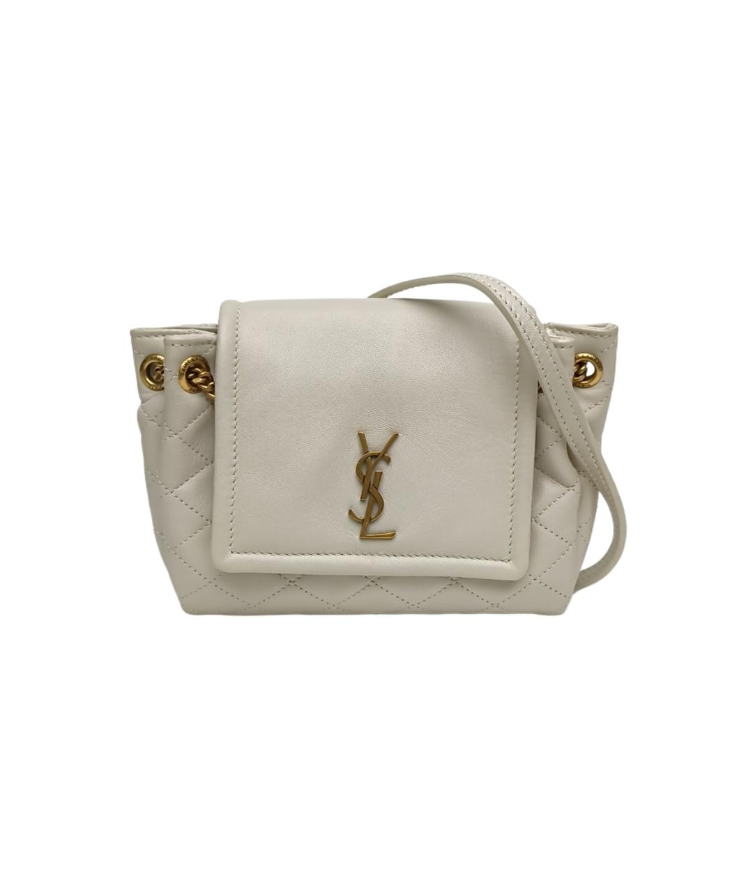SAINT LAURENT Белая кожаная сумка через плечо, фото 10