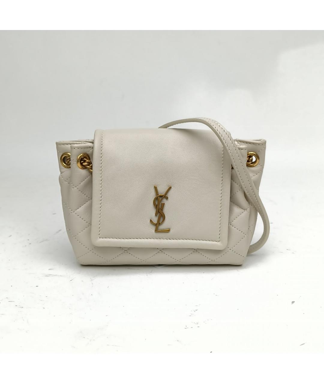 SAINT LAURENT Белая кожаная сумка через плечо, фото 2