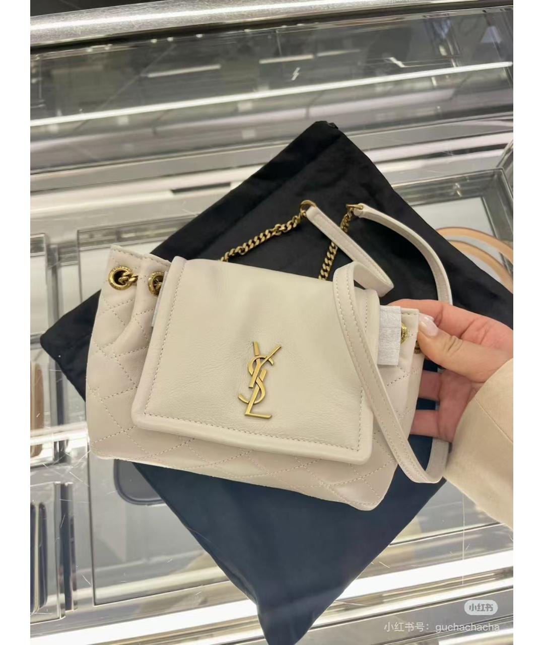 SAINT LAURENT Белая кожаная сумка через плечо, фото 9