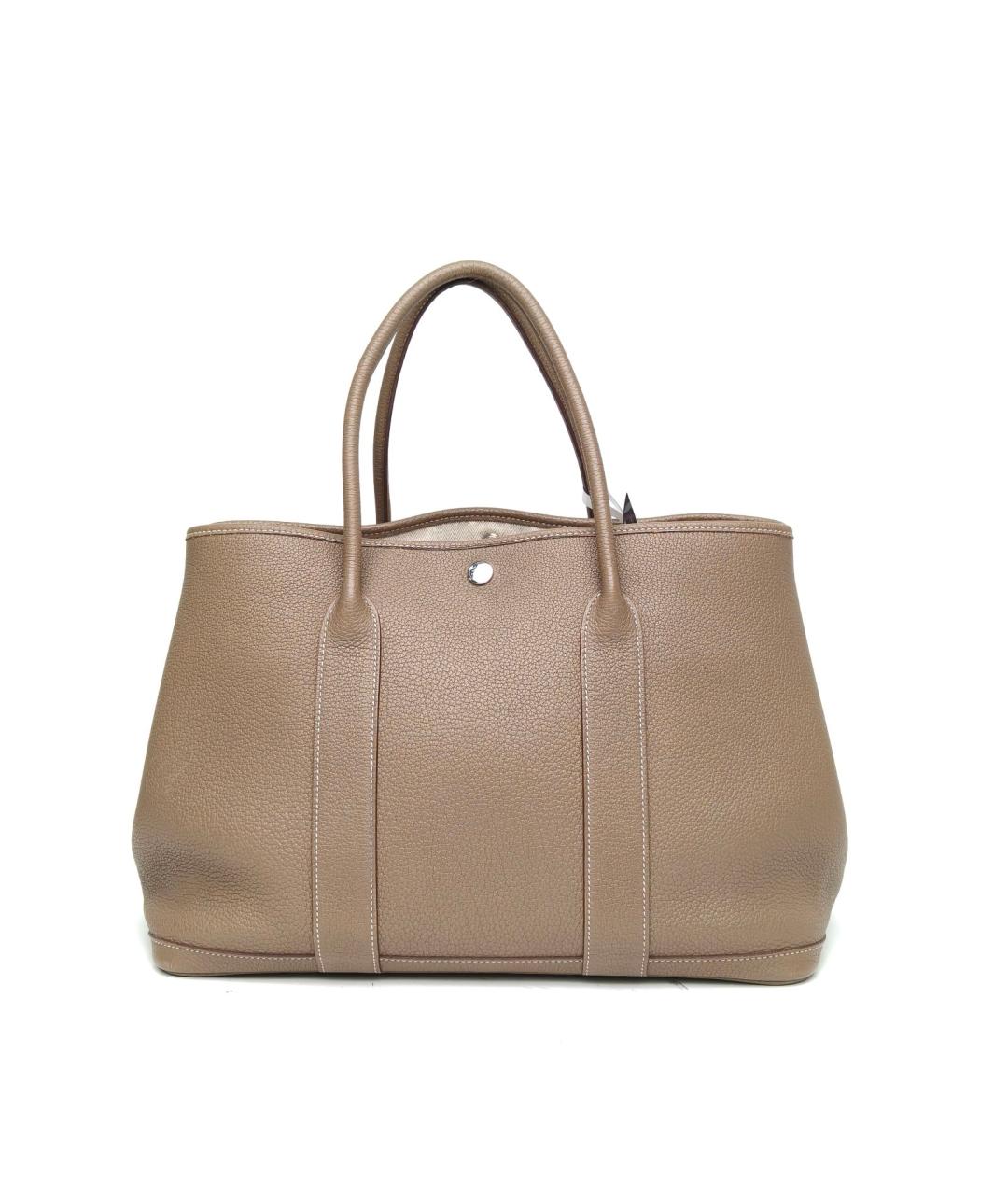 HERMES Бежевая кожаная сумка с короткими ручками, фото 4