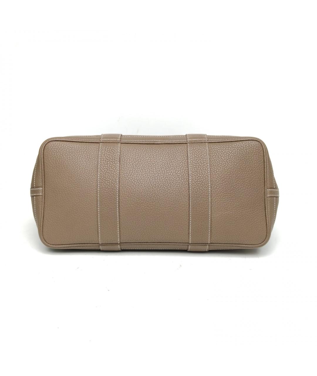 HERMES Бежевая кожаная сумка с короткими ручками, фото 6