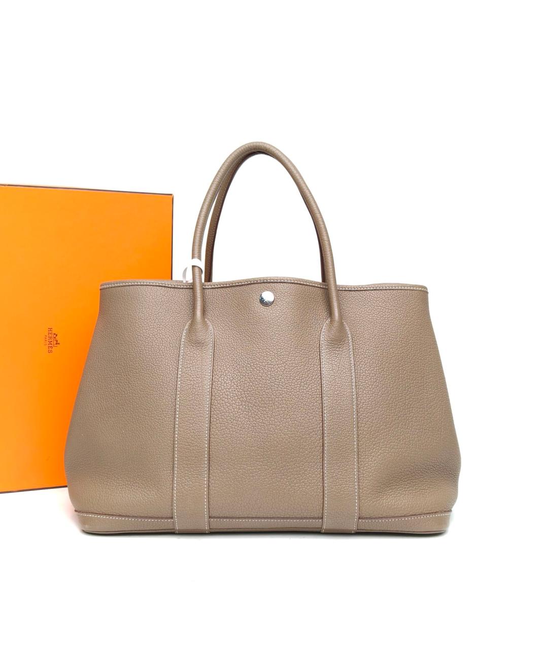 HERMES Бежевая кожаная сумка с короткими ручками, фото 9