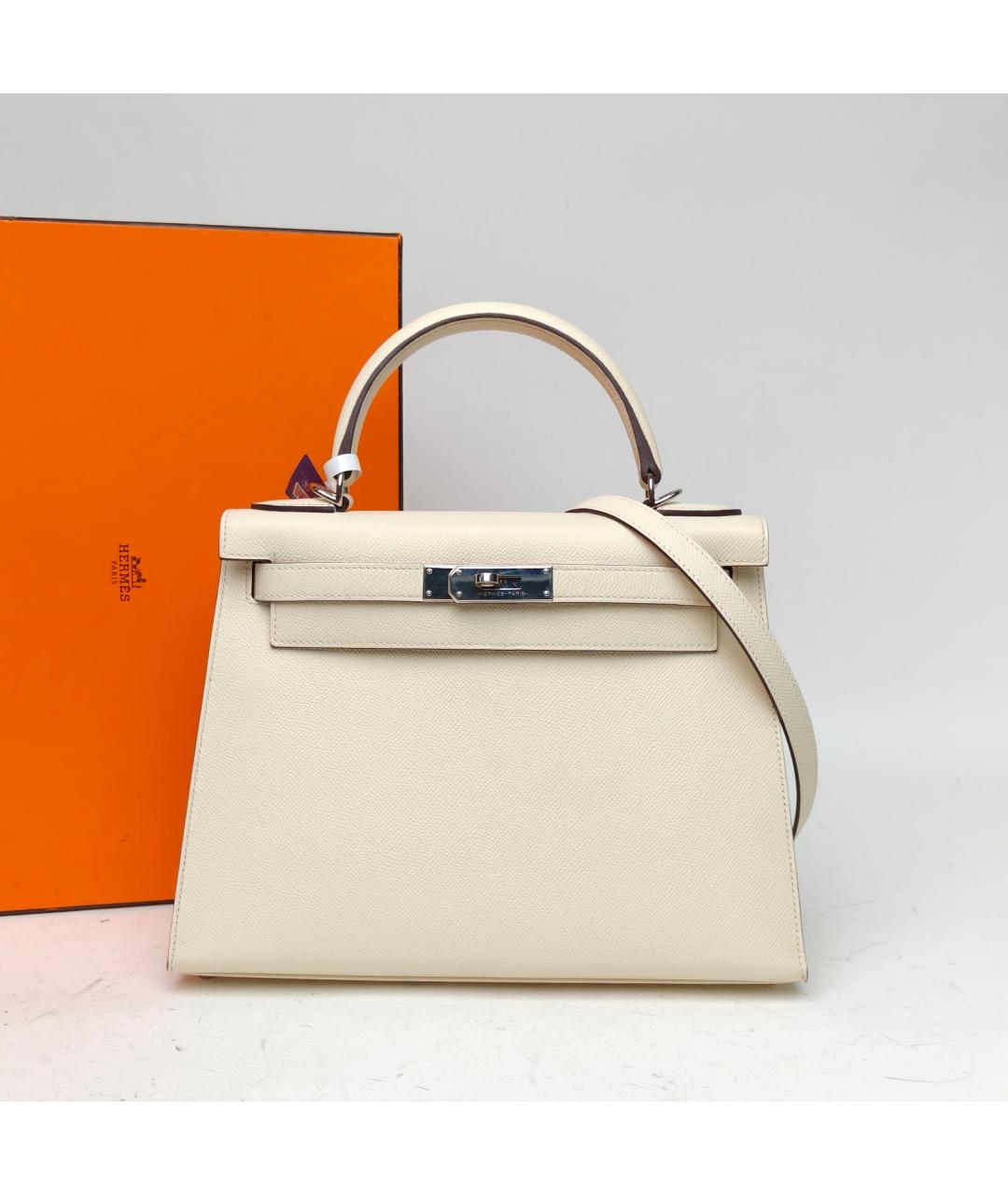 HERMES Белая кожаная сумка с короткими ручками, фото 8