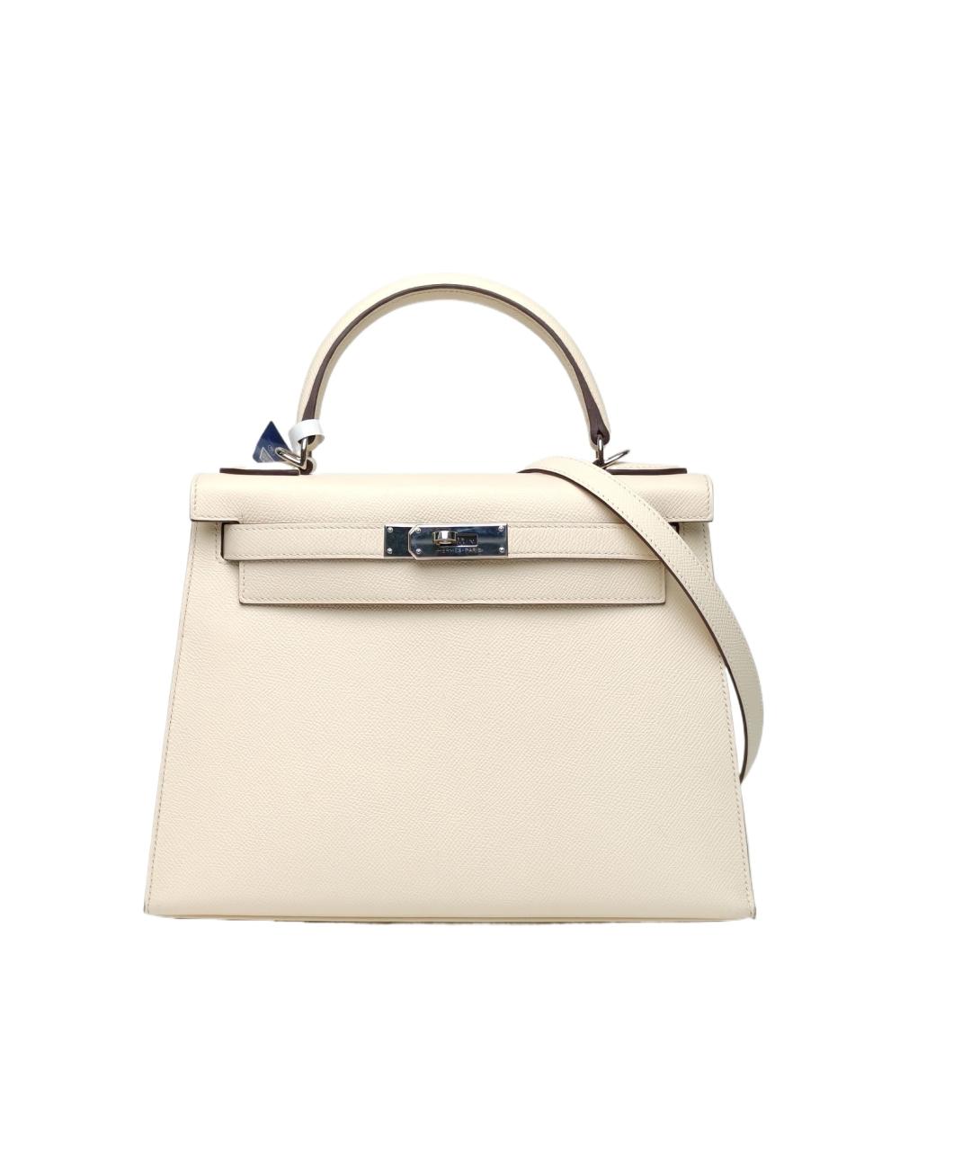 HERMES Белая кожаная сумка с короткими ручками, фото 9