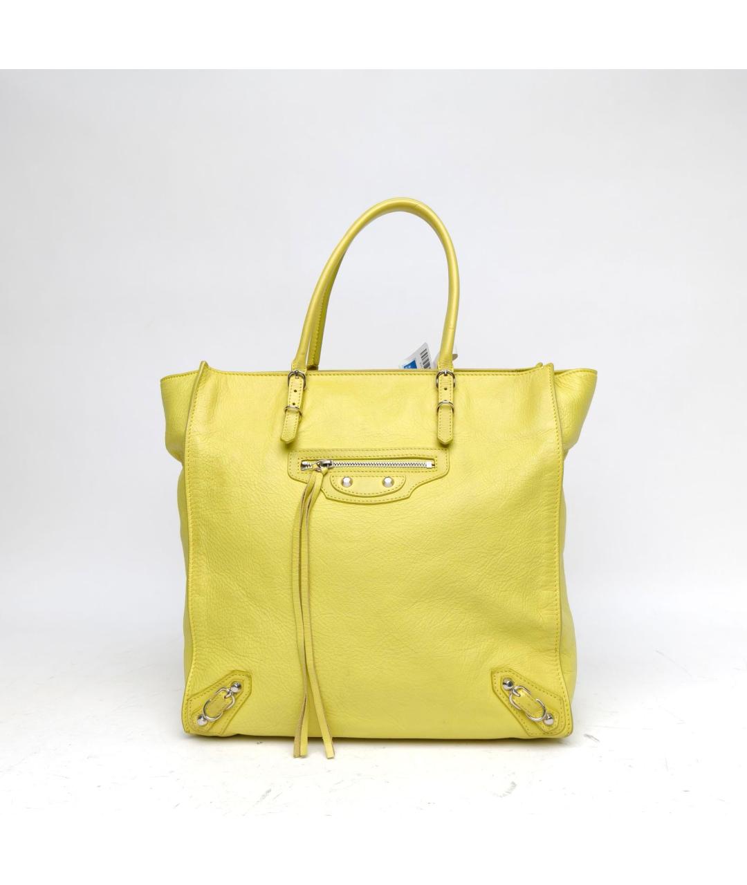 BALENCIAGA Желтая кожаная сумка с короткими ручками, фото 2