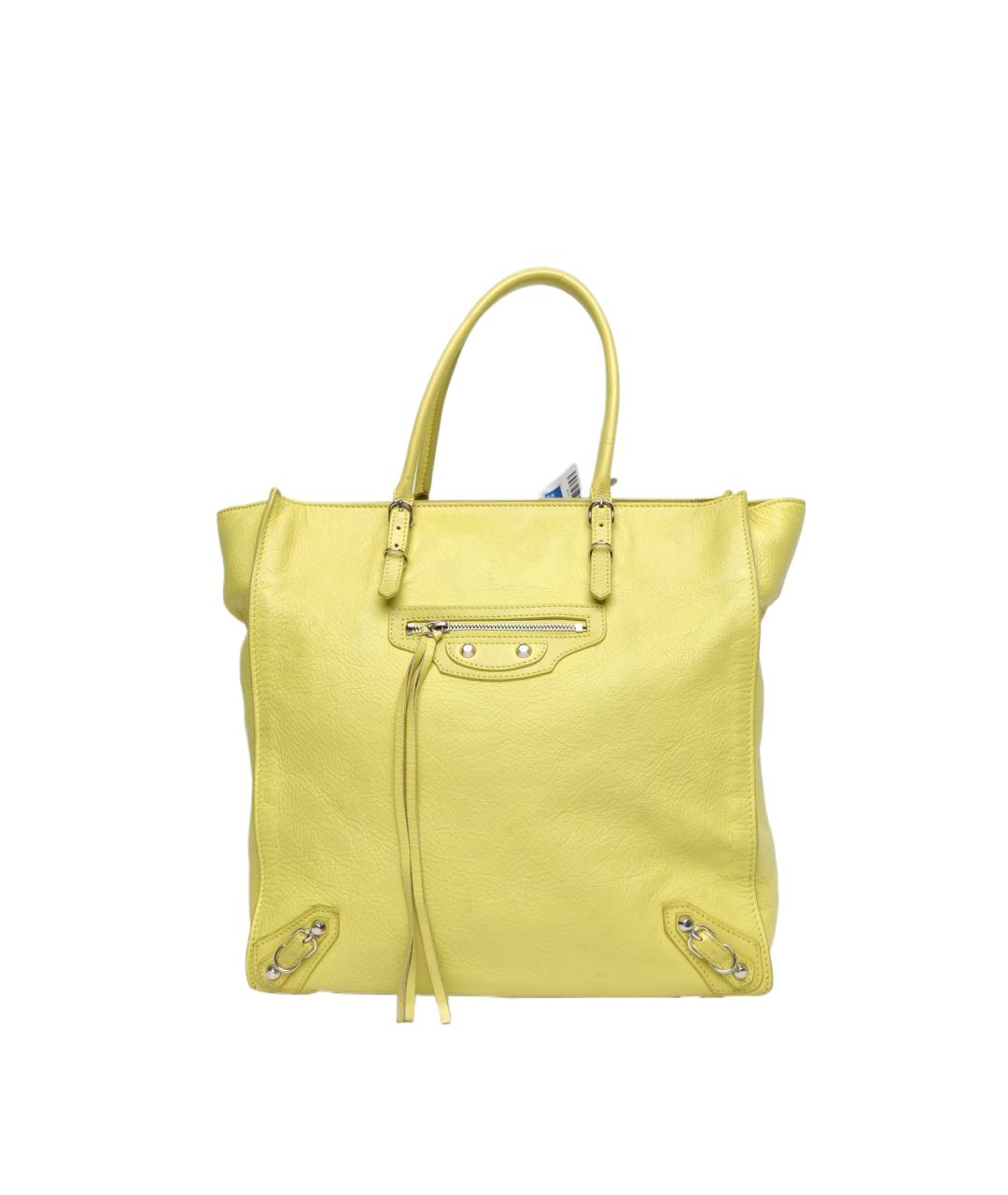 BALENCIAGA Желтая кожаная сумка с короткими ручками, фото 1