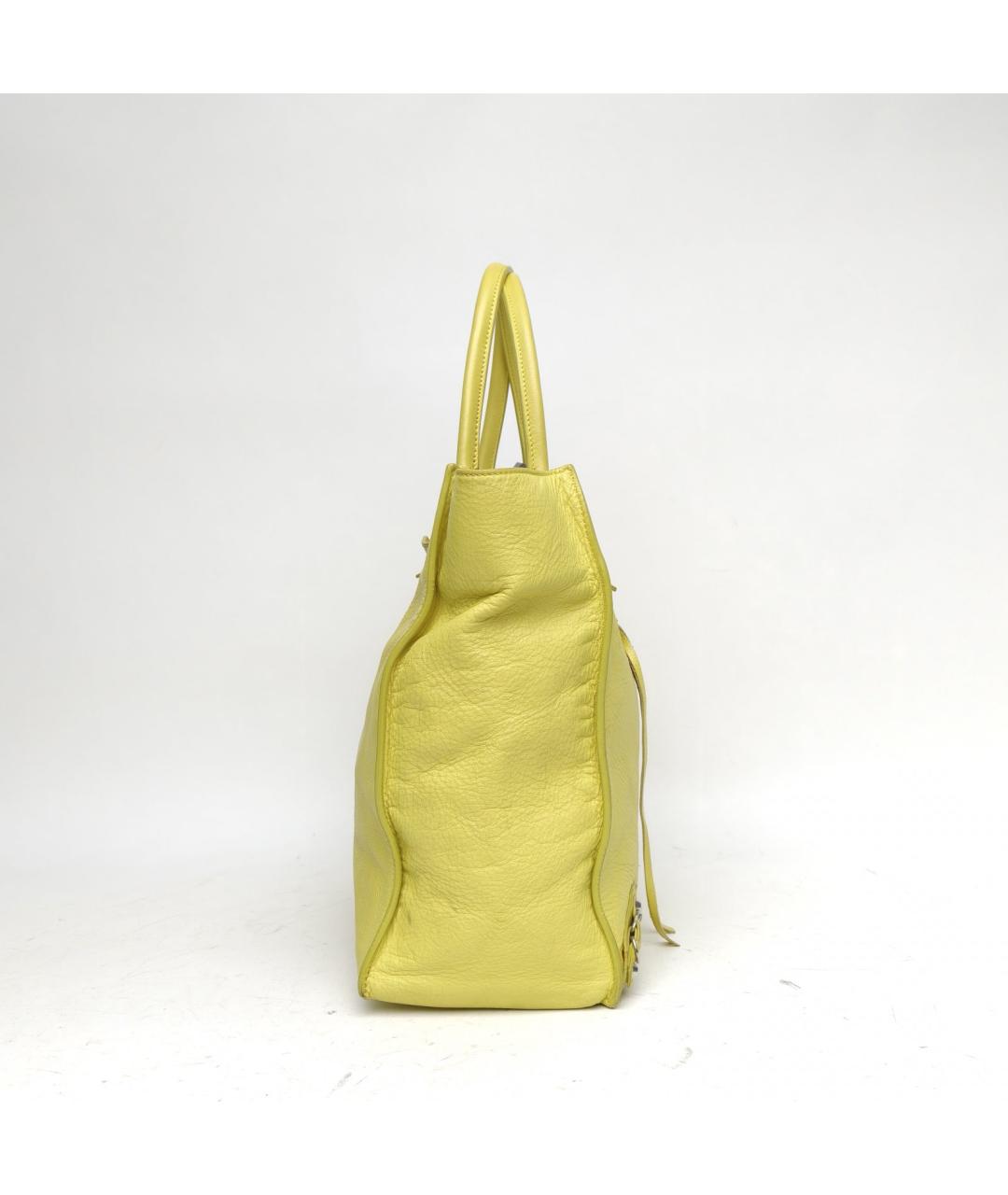 BALENCIAGA Желтая кожаная сумка с короткими ручками, фото 3
