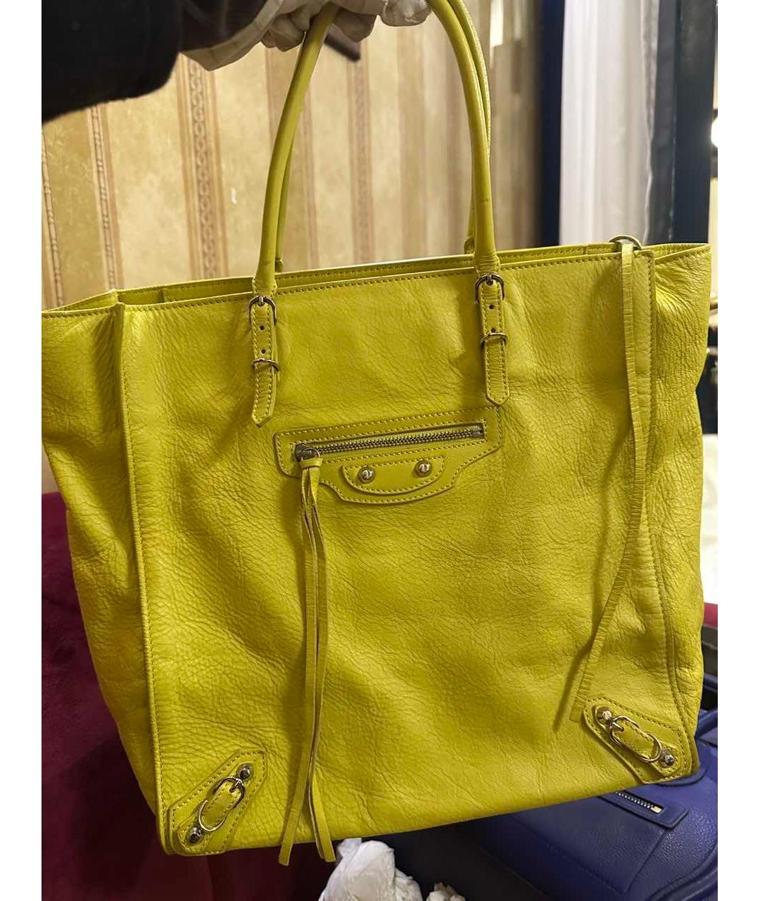 BALENCIAGA Желтая кожаная сумка с короткими ручками, фото 6