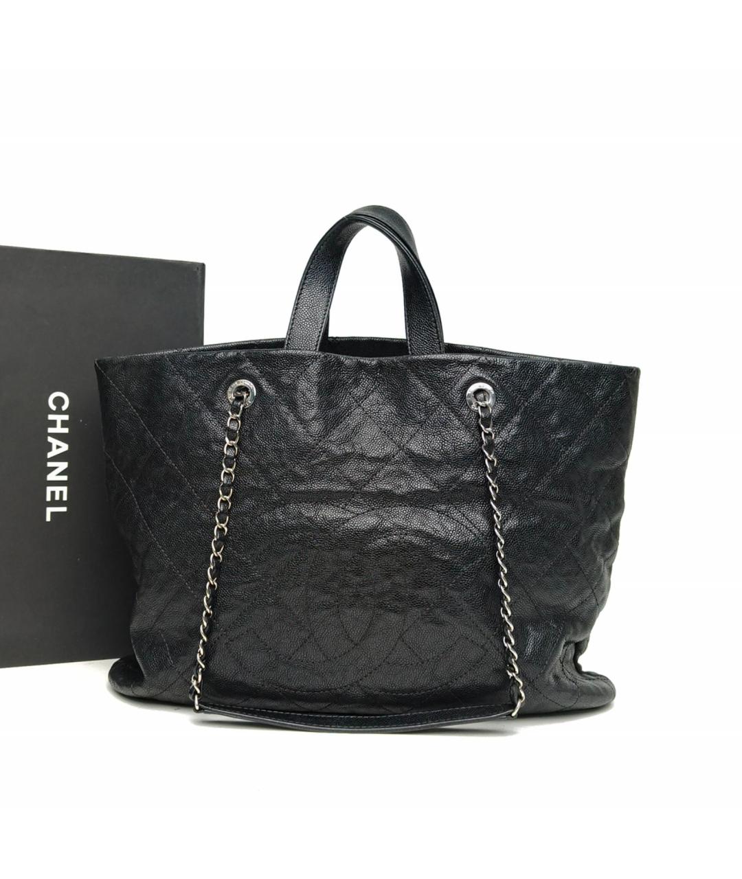 CHANEL Черная кожаная сумка тоут, фото 9