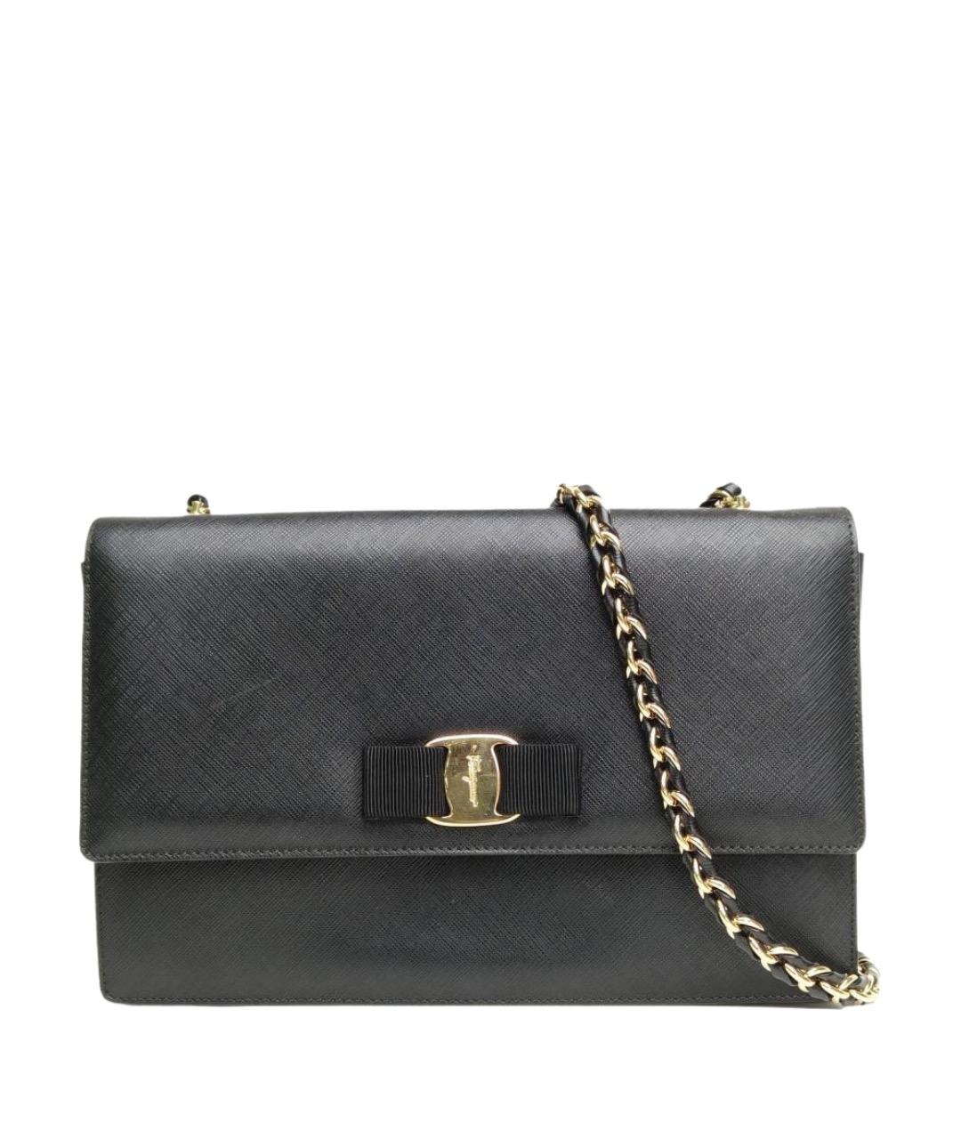 FERRAGAMO Черная кожаная сумка через плечо, фото 1