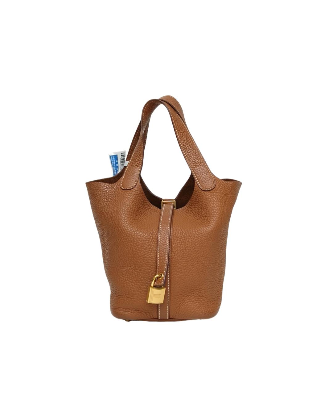 HERMES Коричневая кожаная сумка с короткими ручками, фото 10