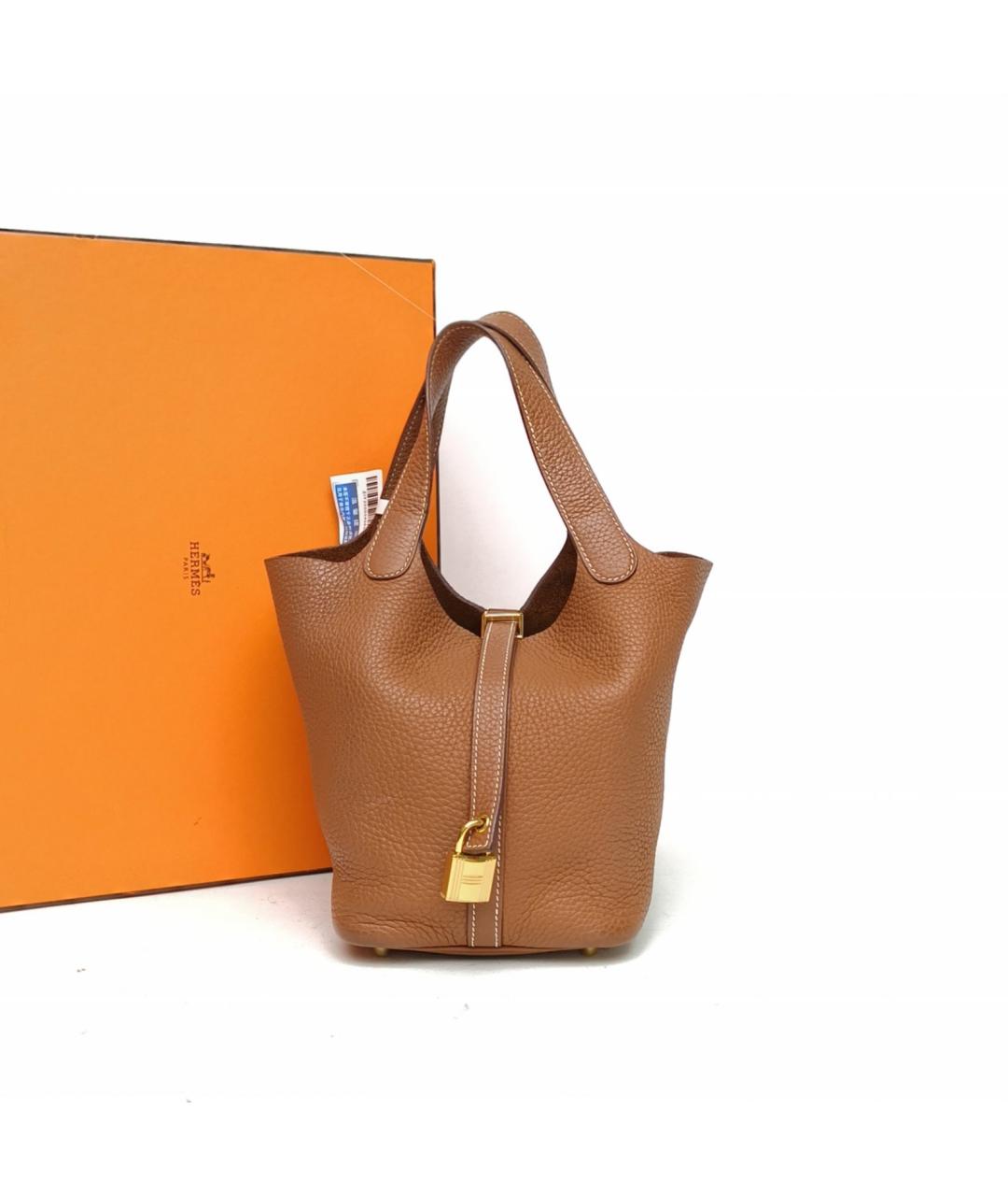 HERMES Коричневая кожаная сумка с короткими ручками, фото 9