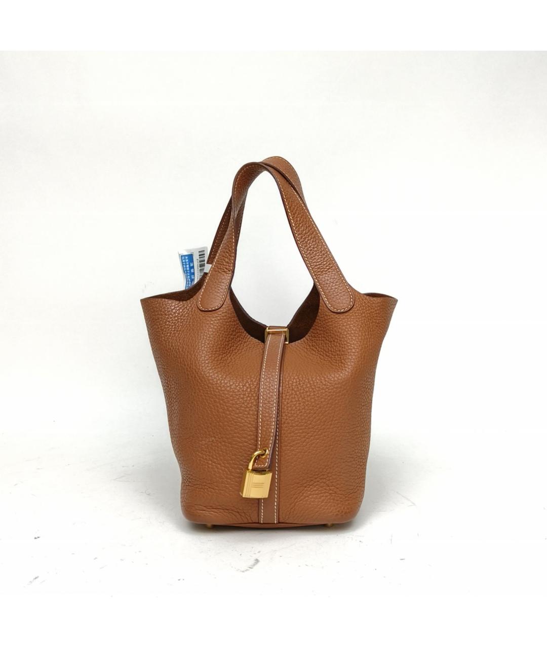 HERMES Коричневая кожаная сумка с короткими ручками, фото 2