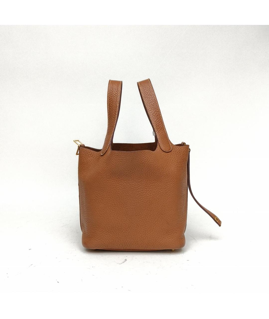 HERMES Коричневая кожаная сумка с короткими ручками, фото 3