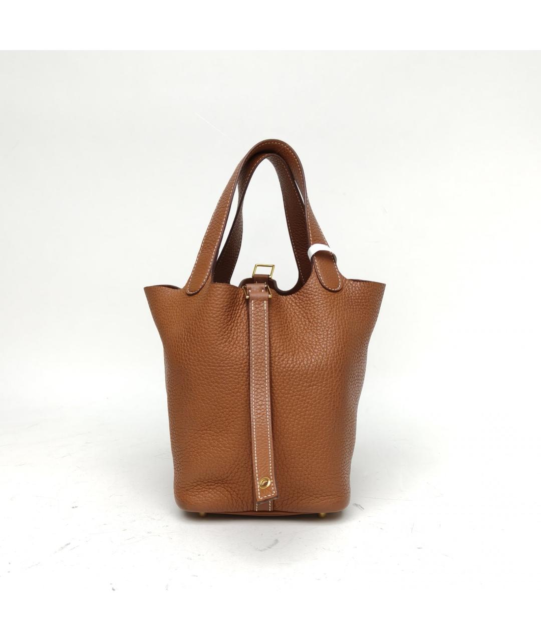 HERMES Коричневая кожаная сумка с короткими ручками, фото 4