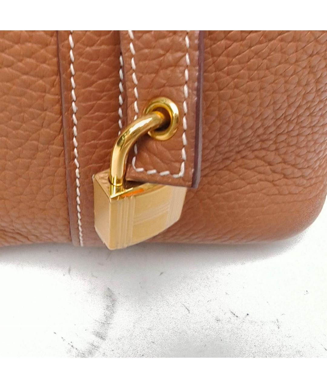 HERMES Коричневая кожаная сумка с короткими ручками, фото 7