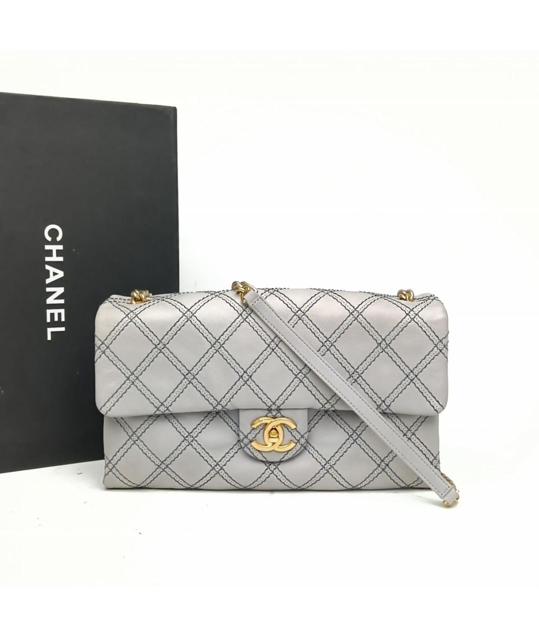 CHANEL Серая кожаная сумка через плечо, фото 5