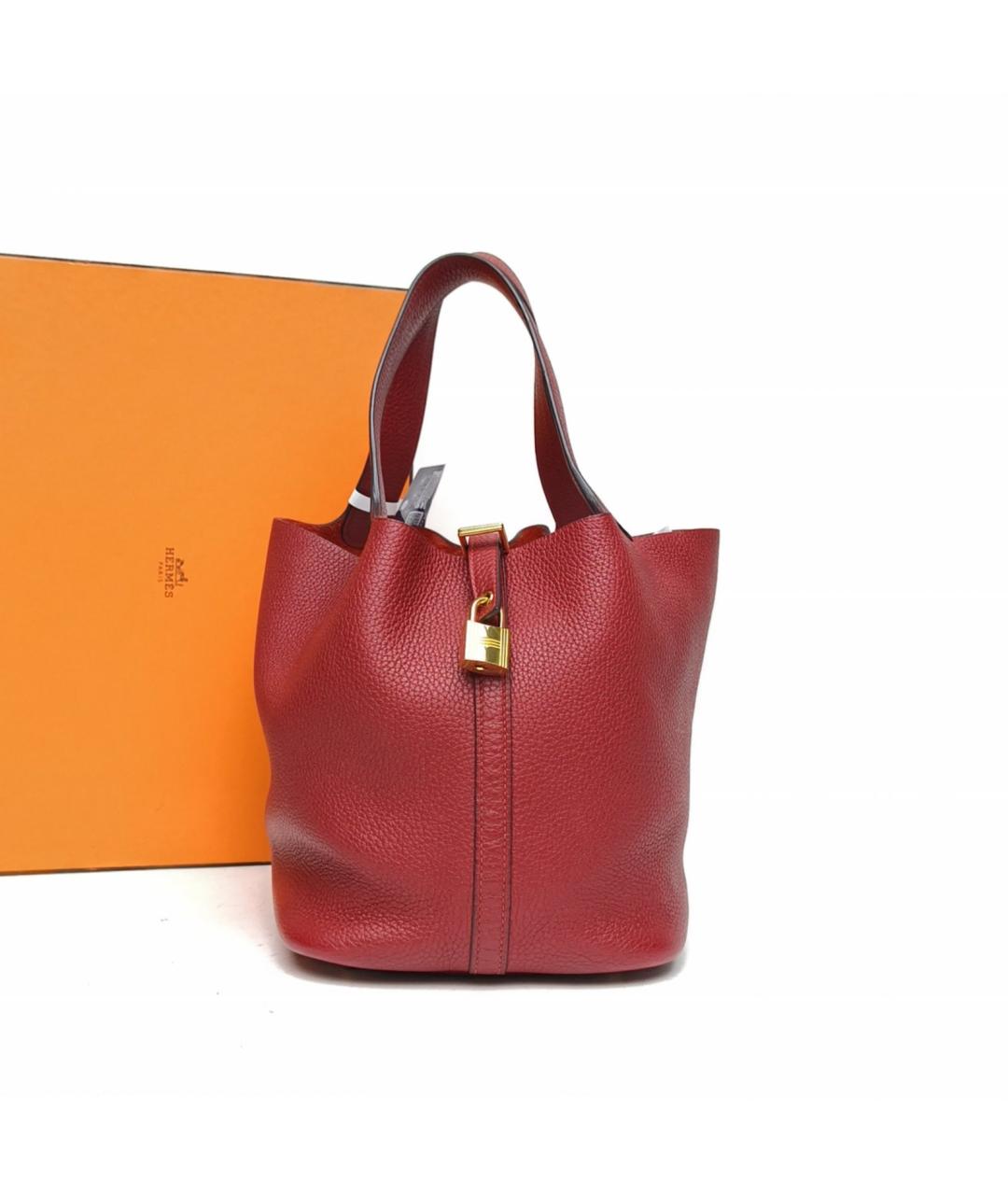 HERMES Красная кожаная сумка с короткими ручками, фото 9