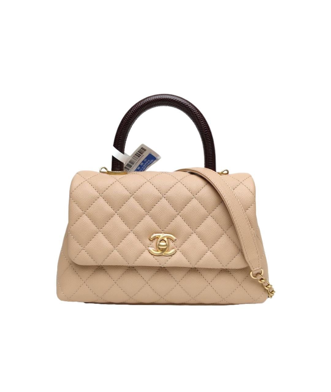 CHANEL Бежевая кожаная сумка с короткими ручками, фото 1