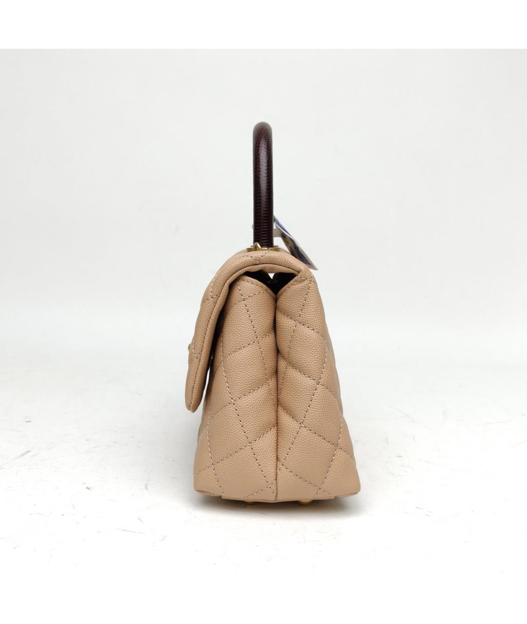 CHANEL Бежевая кожаная сумка с короткими ручками, фото 2