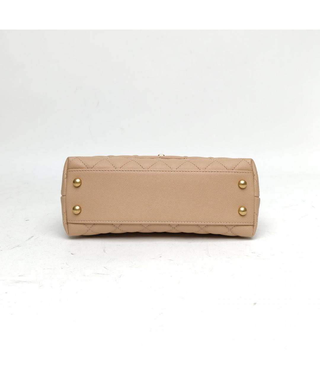 CHANEL Бежевая кожаная сумка с короткими ручками, фото 3