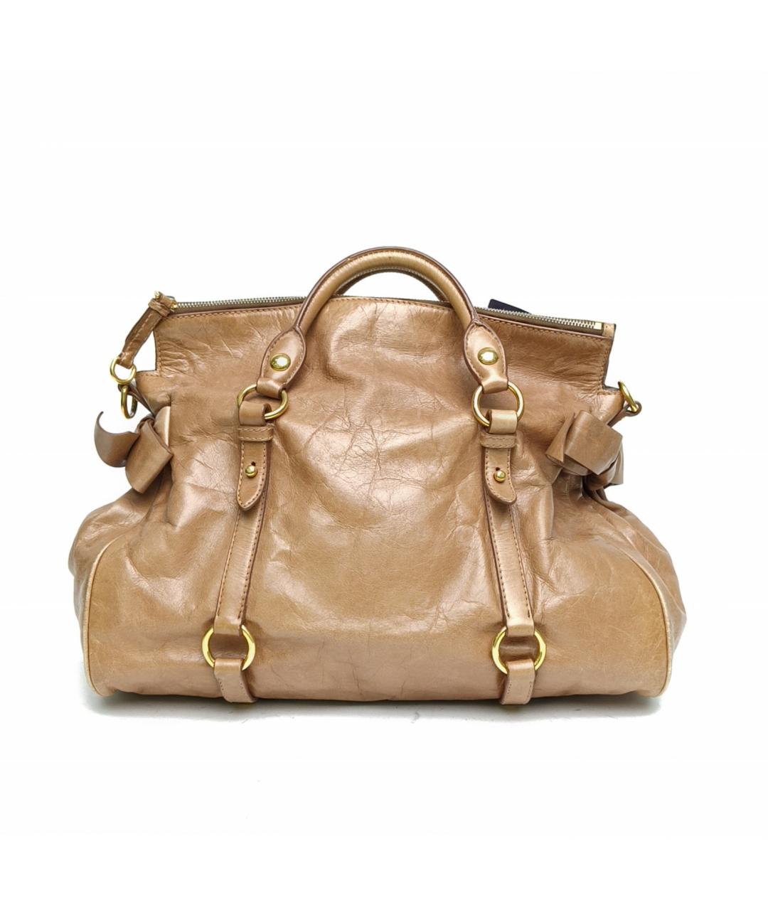 MIU MIU Коричневая кожаная сумка с короткими ручками, фото 3