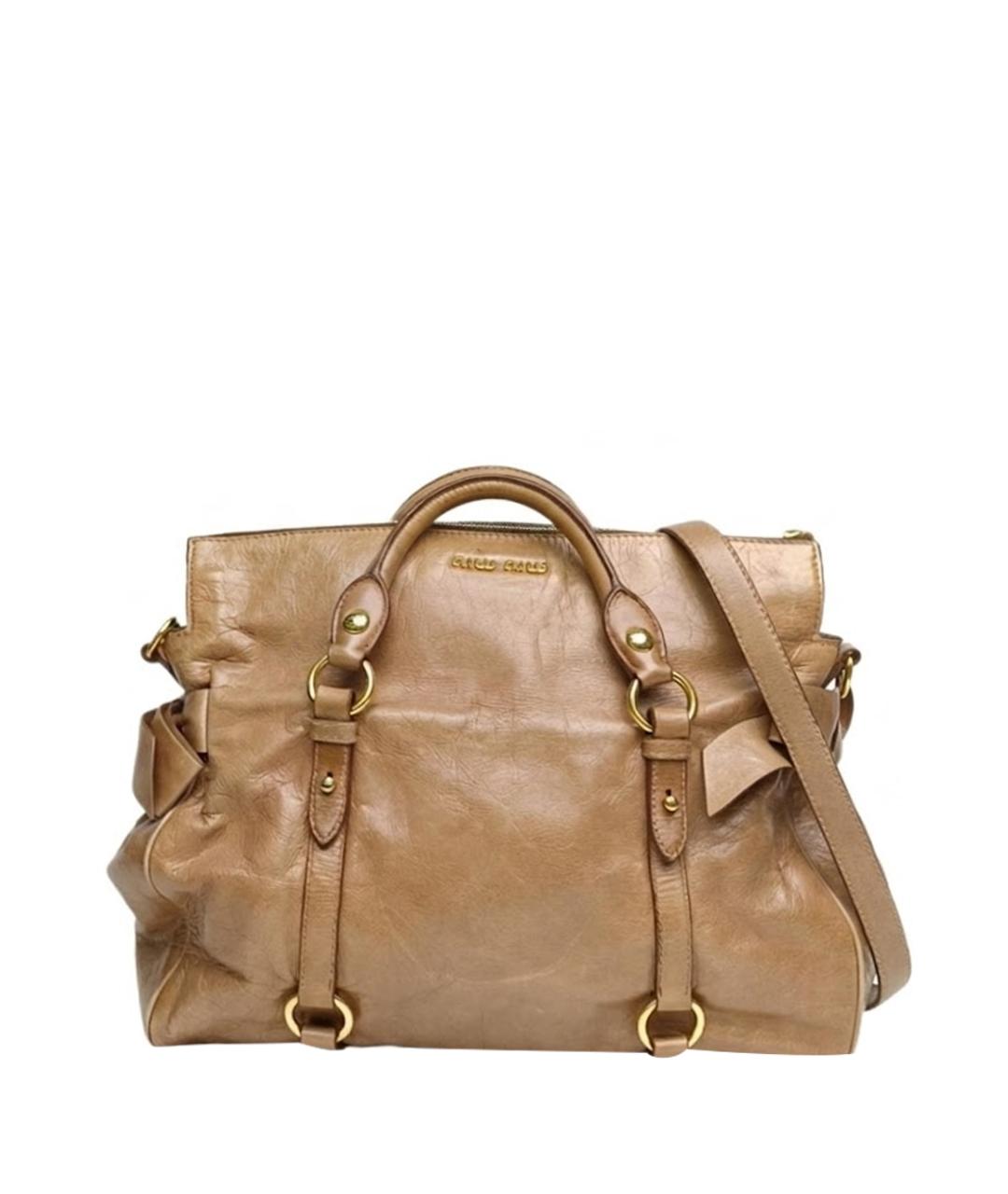 MIU MIU Коричневая кожаная сумка с короткими ручками, фото 1