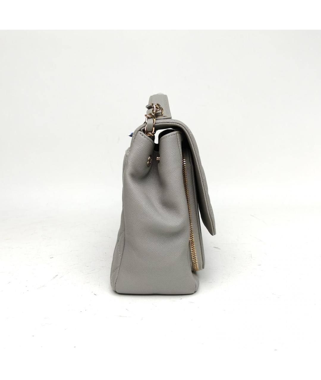 CHANEL Серая кожаная сумка с короткими ручками, фото 5