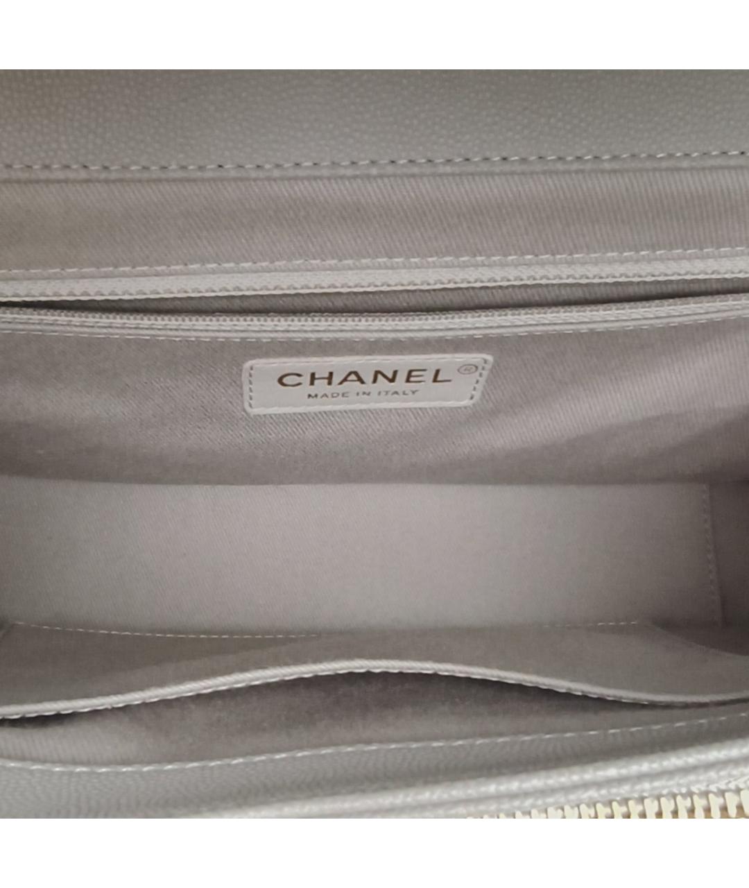 CHANEL Серая кожаная сумка с короткими ручками, фото 7