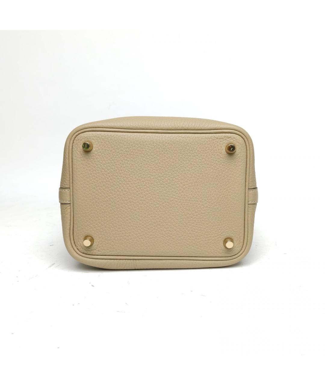 HERMES Бежевая кожаная сумка с короткими ручками, фото 6