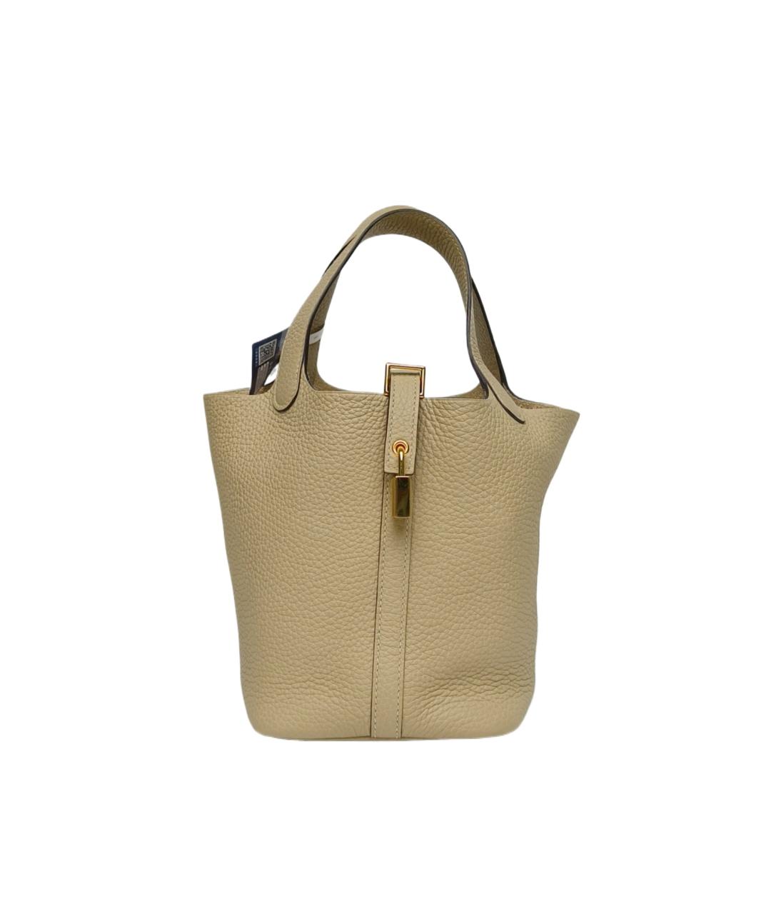 HERMES Бежевая кожаная сумка с короткими ручками, фото 1