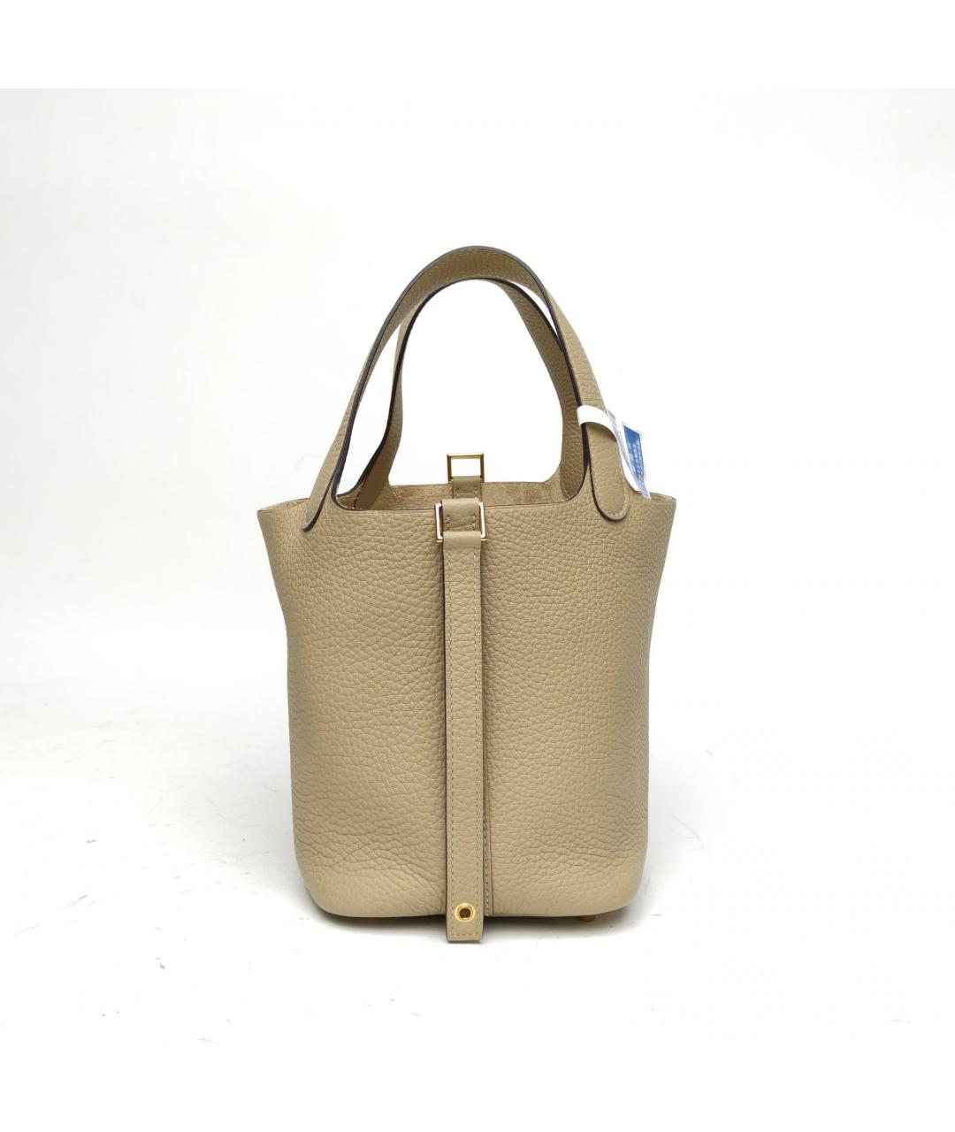 HERMES Бежевая кожаная сумка с короткими ручками, фото 4