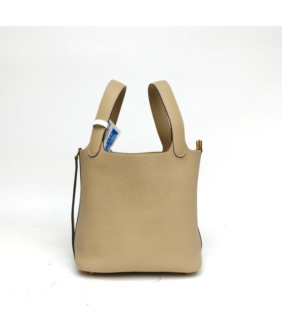 HERMES Бежевая кожаная сумка с короткими ручками, фото 5