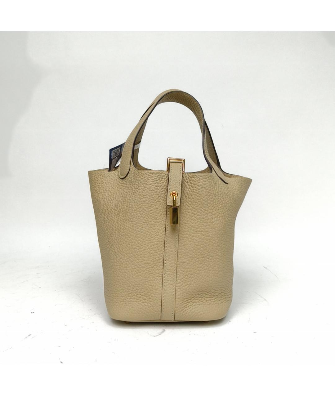 HERMES Бежевая кожаная сумка с короткими ручками, фото 2