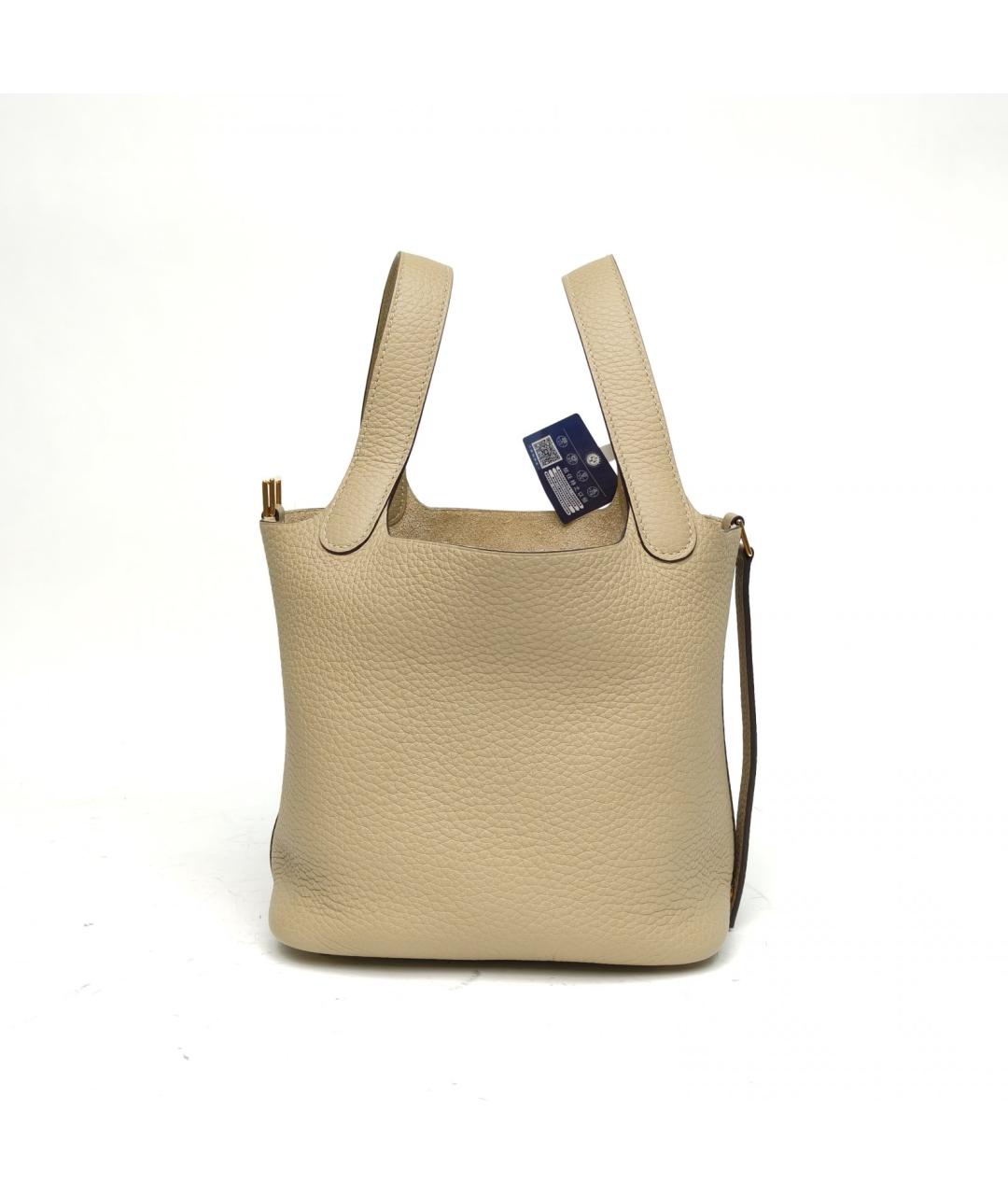 HERMES Бежевая кожаная сумка с короткими ручками, фото 3