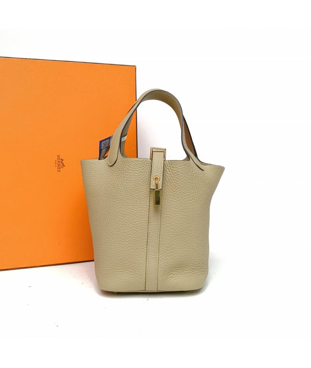 HERMES Бежевая кожаная сумка с короткими ручками, фото 9