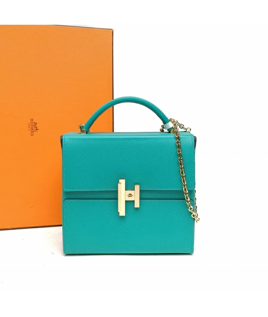 HERMES Зеленая кожаная сумка с короткими ручками, фото 9