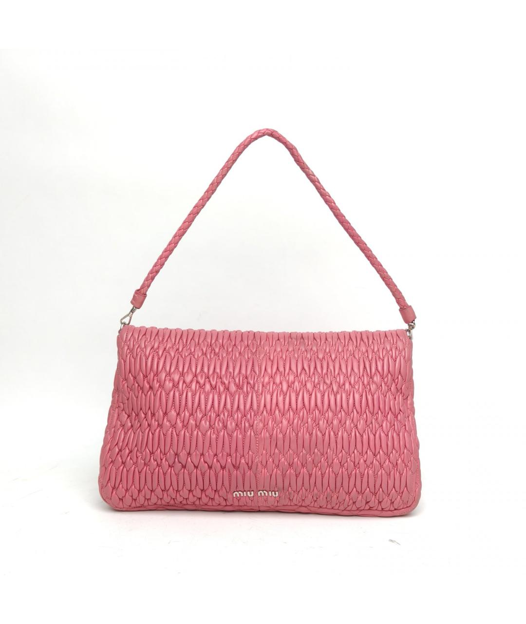 MIU MIU Розовая кожаная сумка с короткими ручками, фото 4