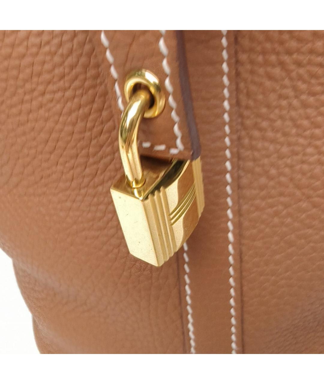 HERMES Коричневая кожаная сумка с короткими ручками, фото 8