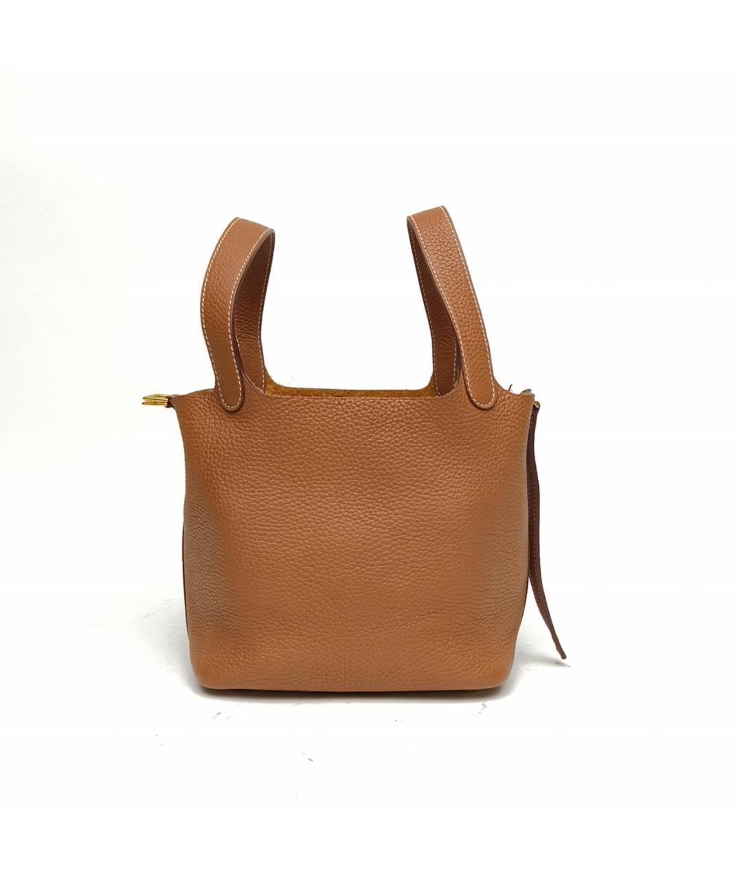 HERMES Коричневая кожаная сумка с короткими ручками, фото 3