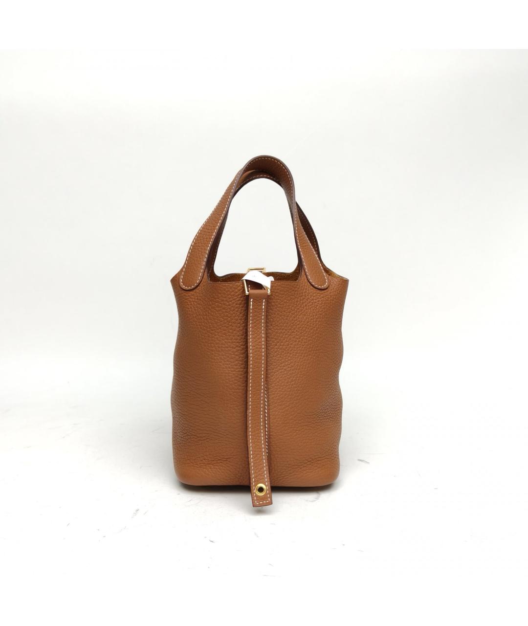 HERMES Коричневая кожаная сумка с короткими ручками, фото 4