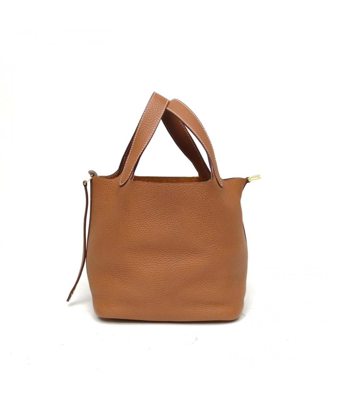 HERMES Коричневая кожаная сумка с короткими ручками, фото 5