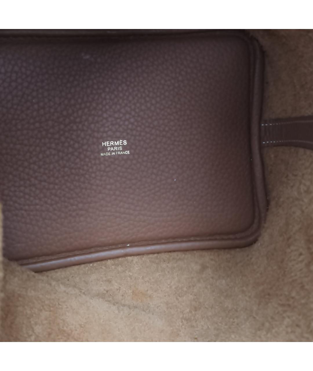 HERMES Коричневая кожаная сумка с короткими ручками, фото 7