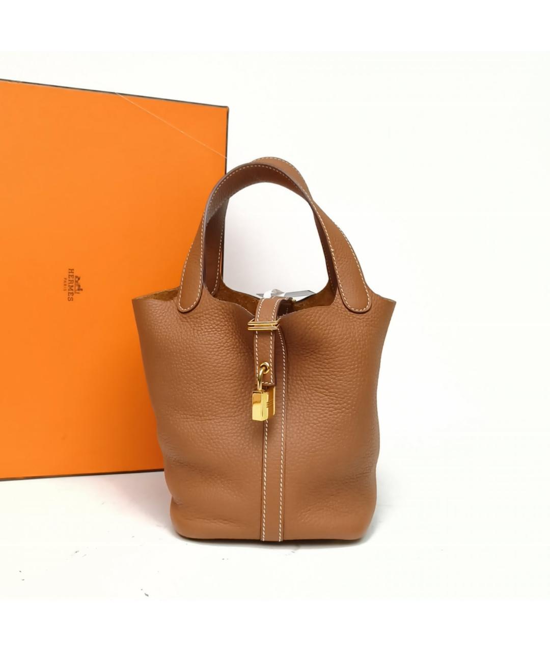 HERMES Коричневая кожаная сумка с короткими ручками, фото 9