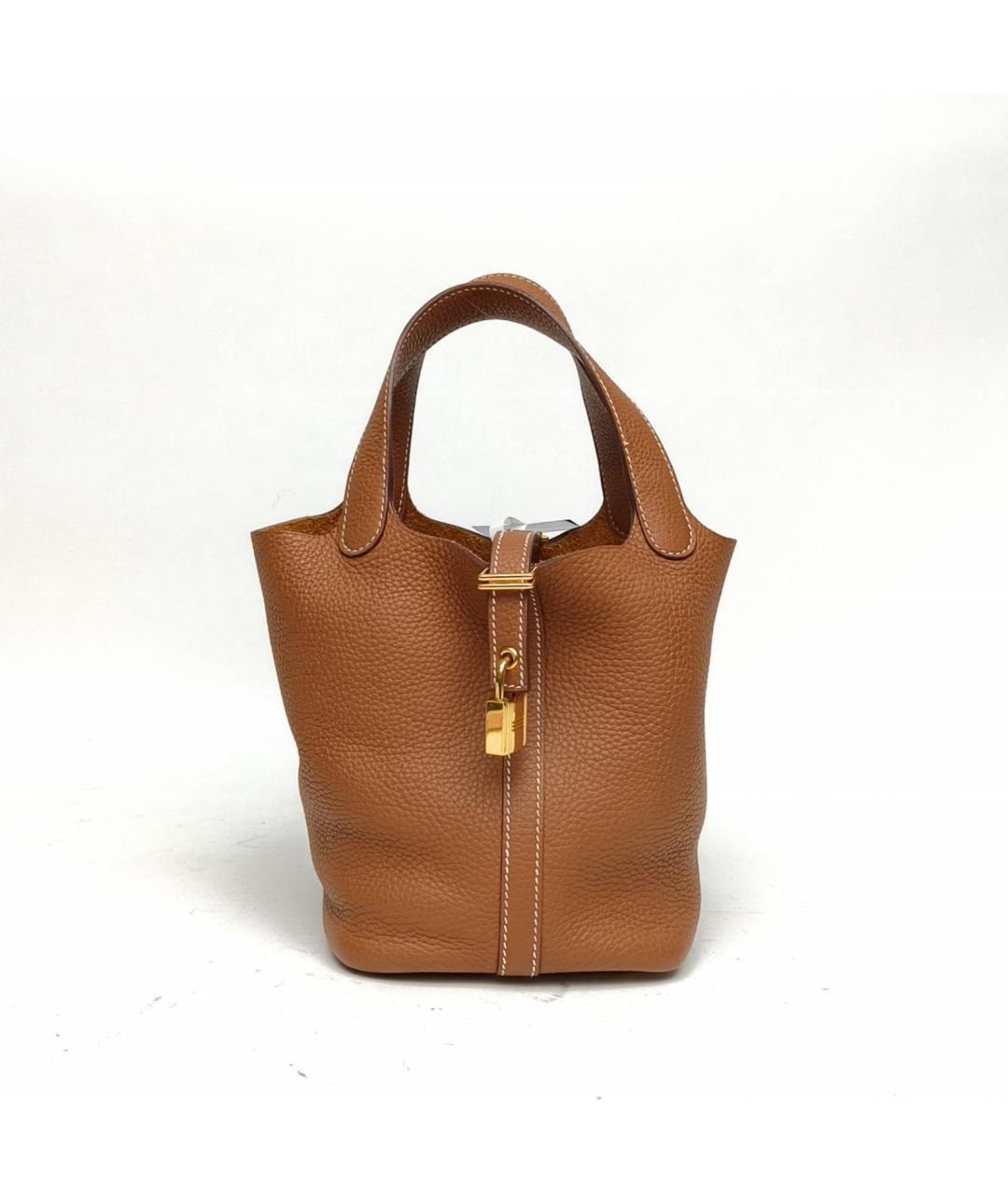 HERMES Коричневая кожаная сумка с короткими ручками, фото 2